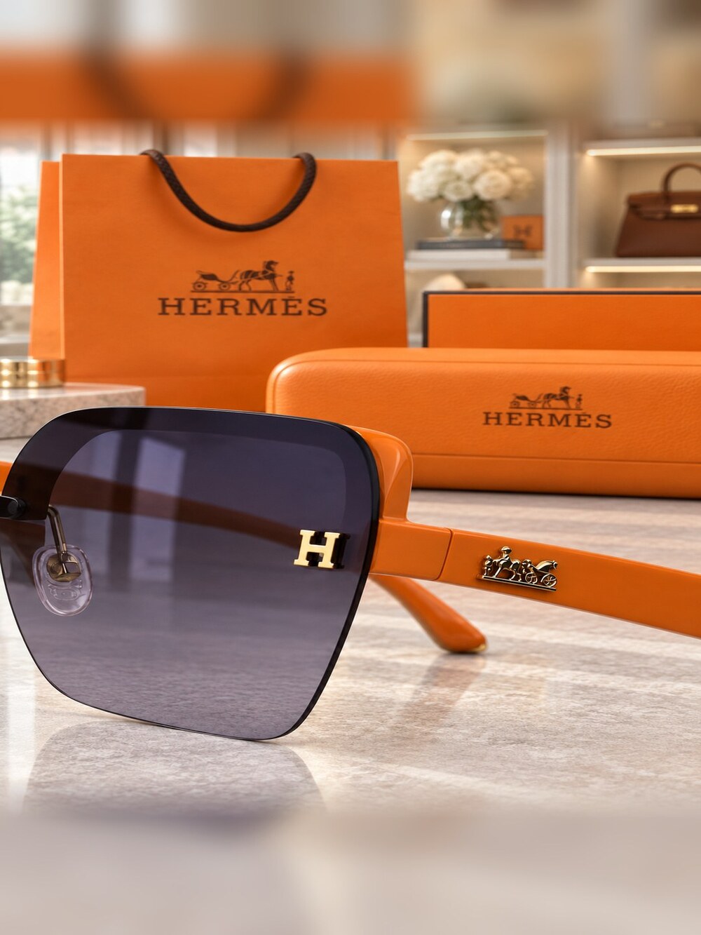 Hermes Orange H Square Sunglasses - Picture 4 of 6